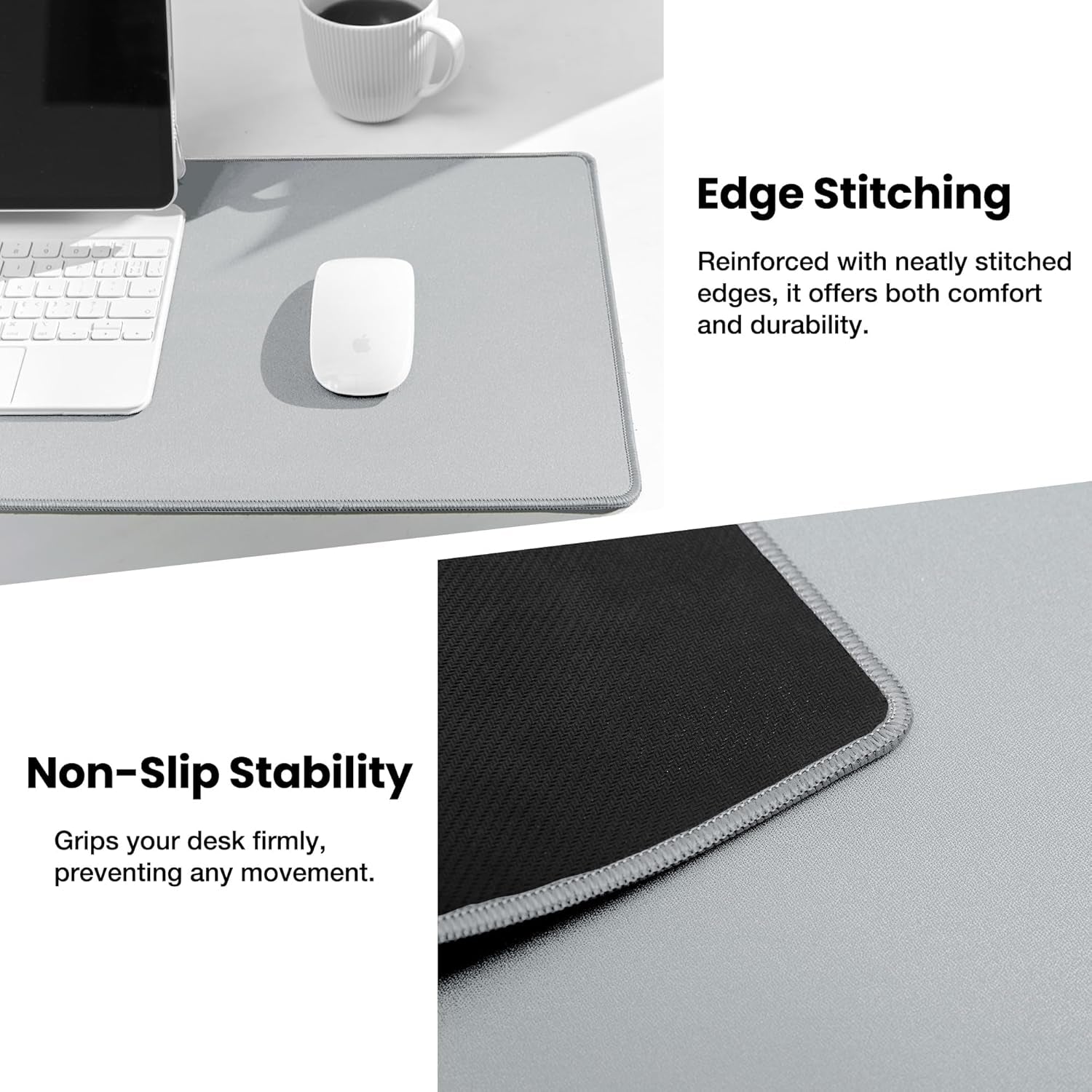 Waterproof Mouse Pad with Durable Stitched Edge, XXXL Gaming Keyboard Pad, Non-Slip Rubber Base Mouse Mat, Extended Desk Pad for Gamer, Office & Home, Gray Mousepad 35.4''X 15.7''X 0.12''